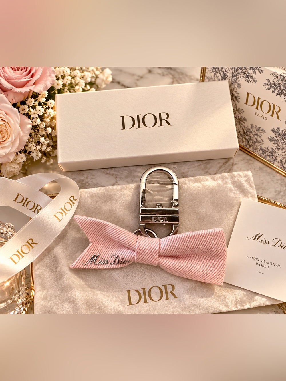 Miss Dior Pink Bow Key ring Authentic!! BNIB
